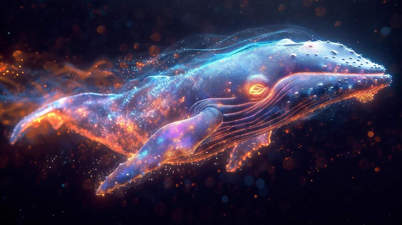 Digital whale illustration representing Ethereum whales investing heavily post-GENIUS Act.