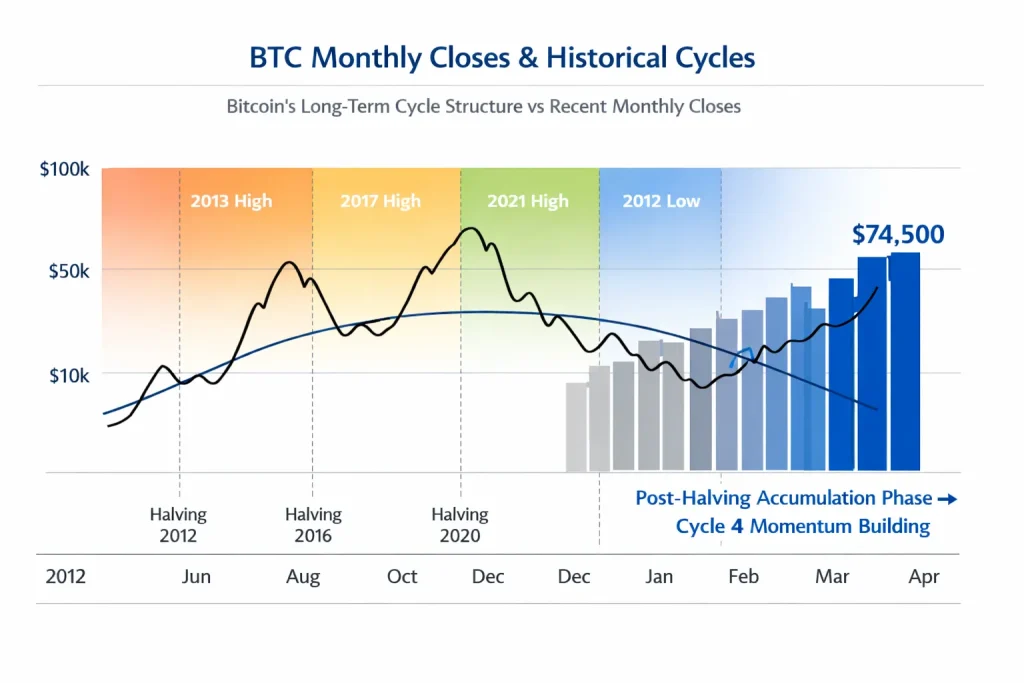BTC Monthly Closes — Historical Cycles