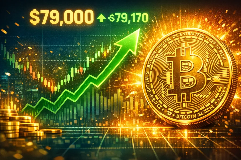 Bitcoin surpasses the $79,000 threshold, poised for its strongest weekly close since January.