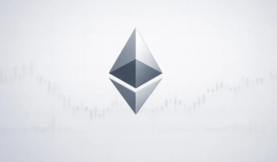 Ethereum logo floating above a faint data-grid background, minimalistic, no neon, no glowing, no decorative graphics, soft neutral lighting, institutional financial editorial style.