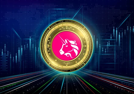 Cryptocurrencies Uniswap with growth chart.