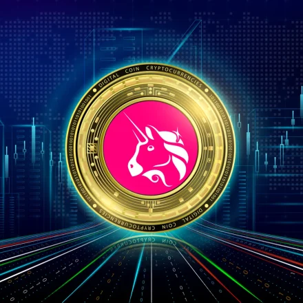 Cryptocurrencies Uniswap with growth chart.